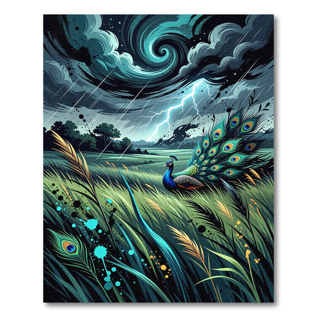 Stormy Peacock Plume Electric Lightning Rug