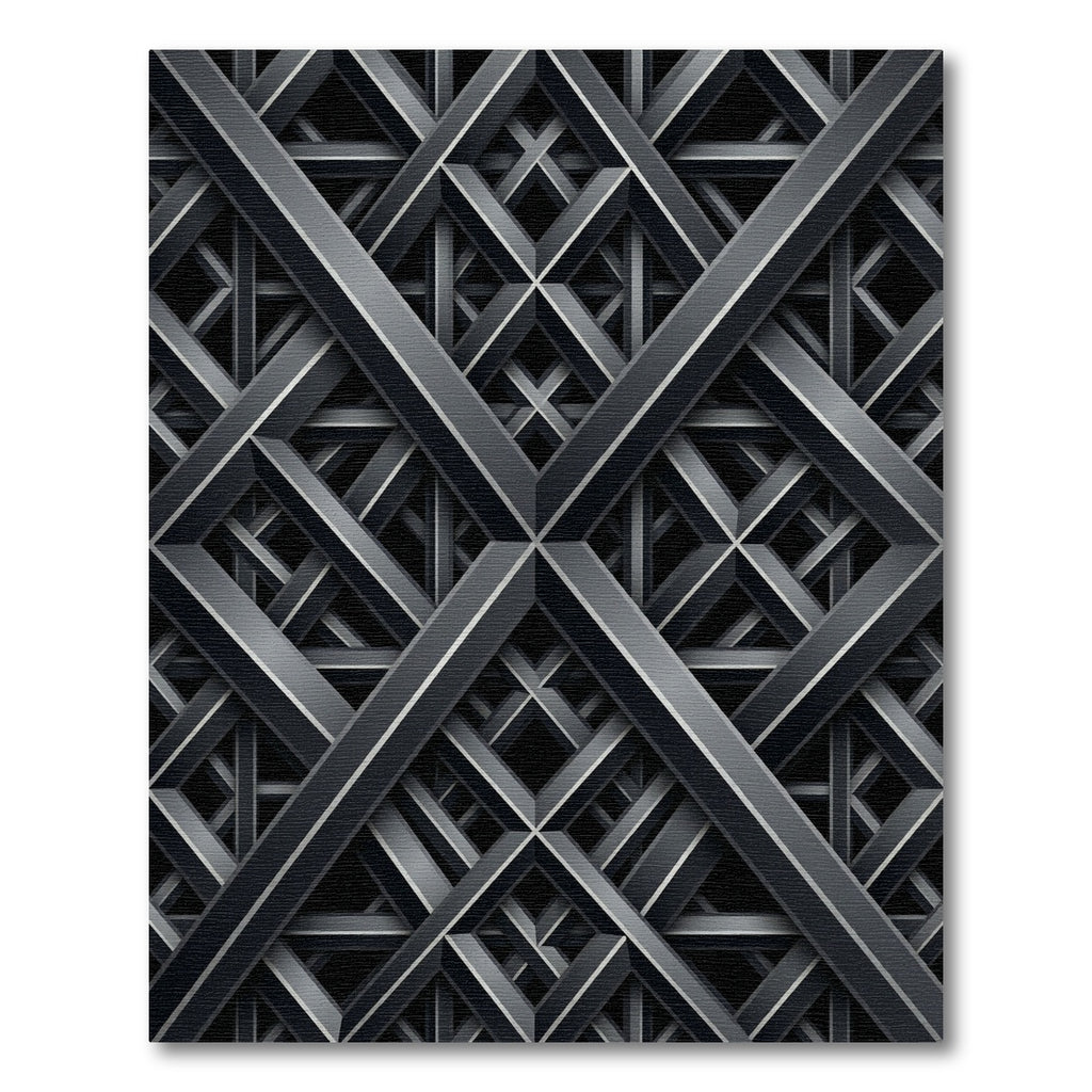 Contemporary Metallic Charcoal Intersecting Lattice Rug