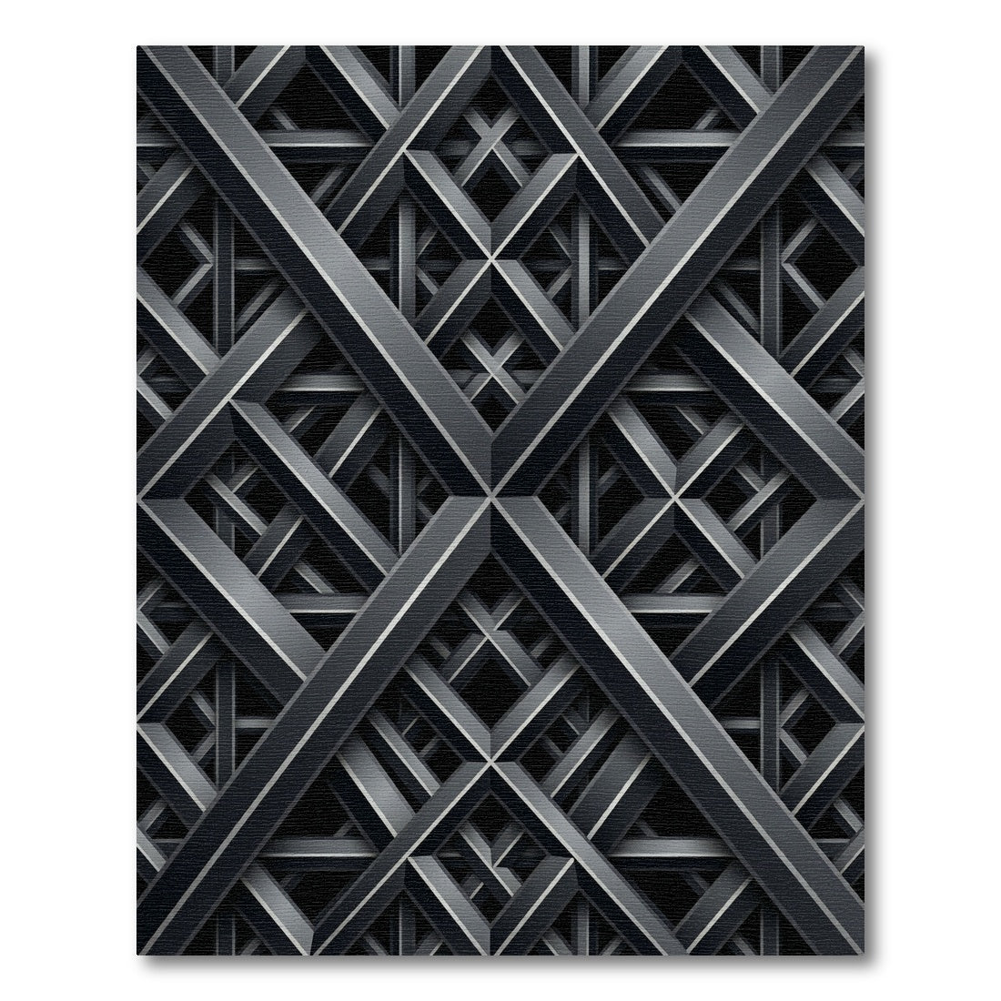 Contemporary Metallic Charcoal Intersecting Lattice Rug
