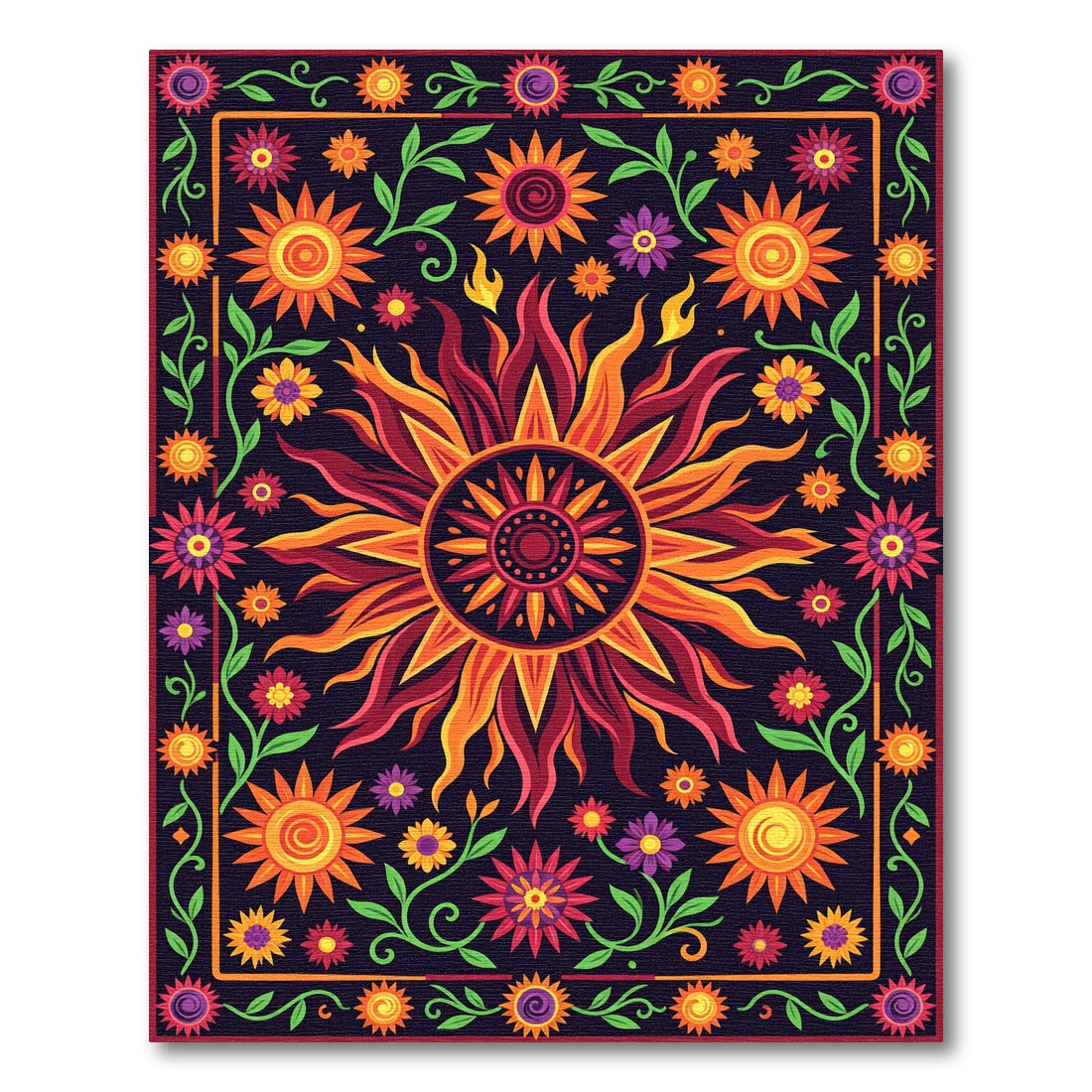 Vibrant Solar Flare Radiant Floral Tapestry Rug