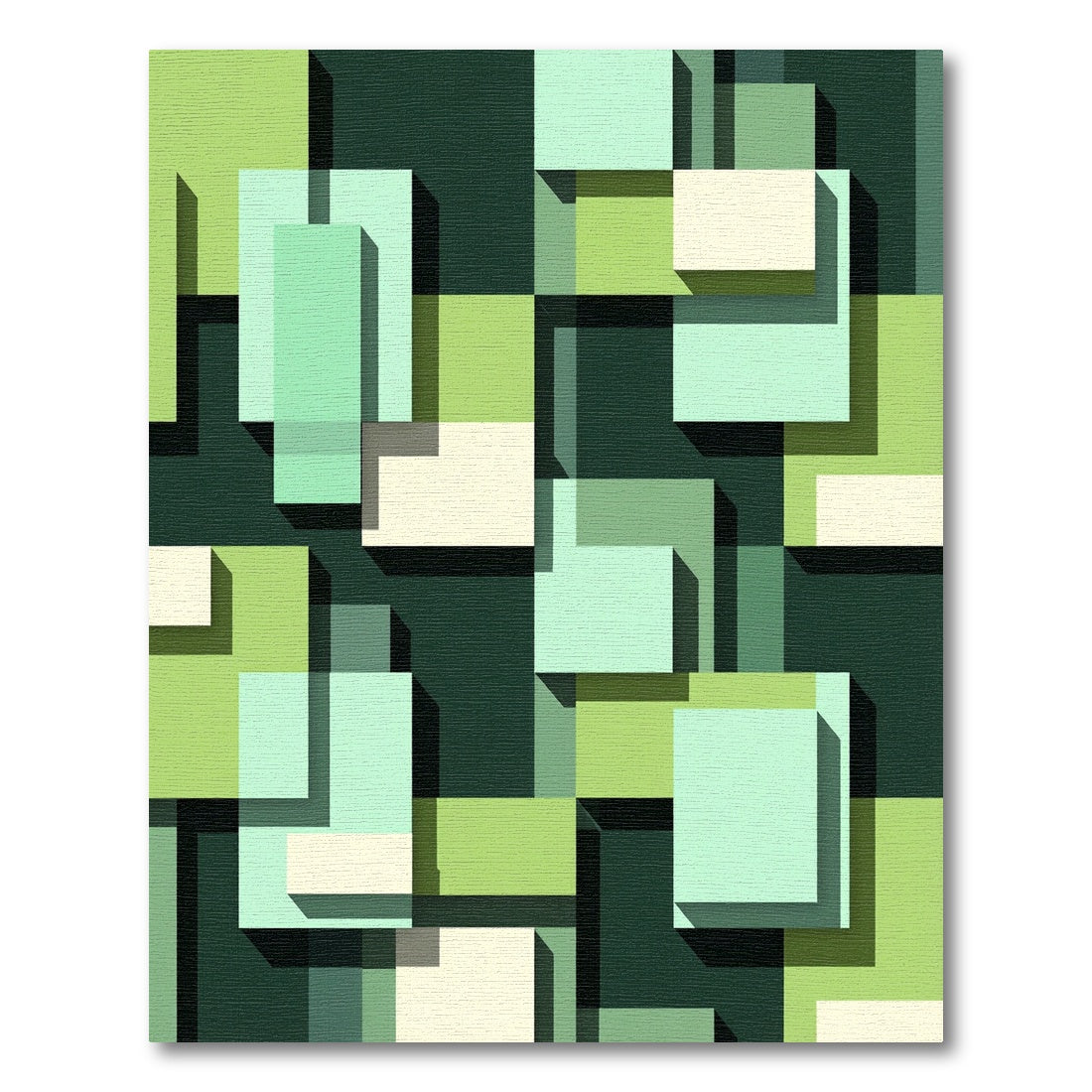 Abstract Green Tones Geometric Composition Rug
