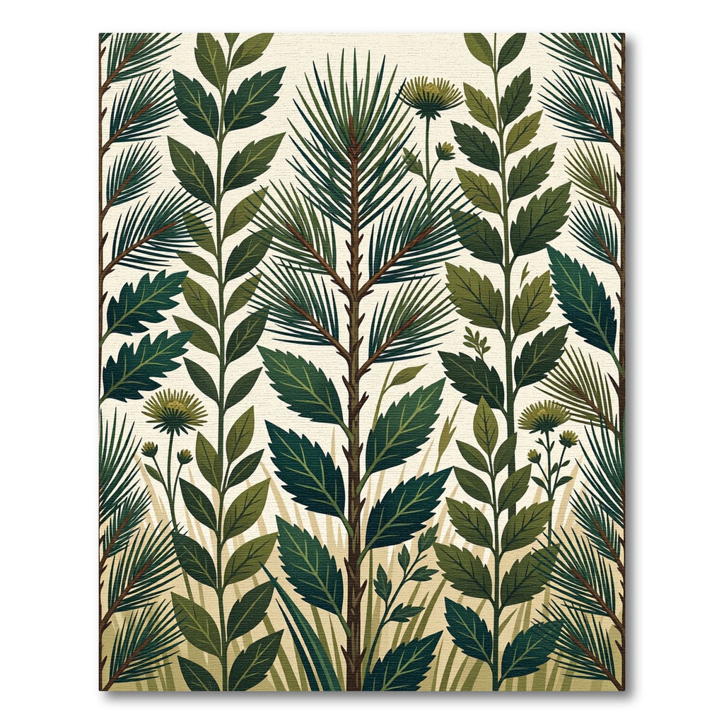 Lush Green Botanical Pine Forest Meadow Rug
