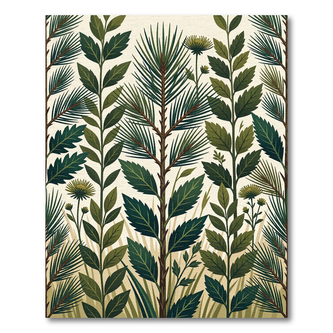 Lush Green Botanical Pine Forest Meadow Rug