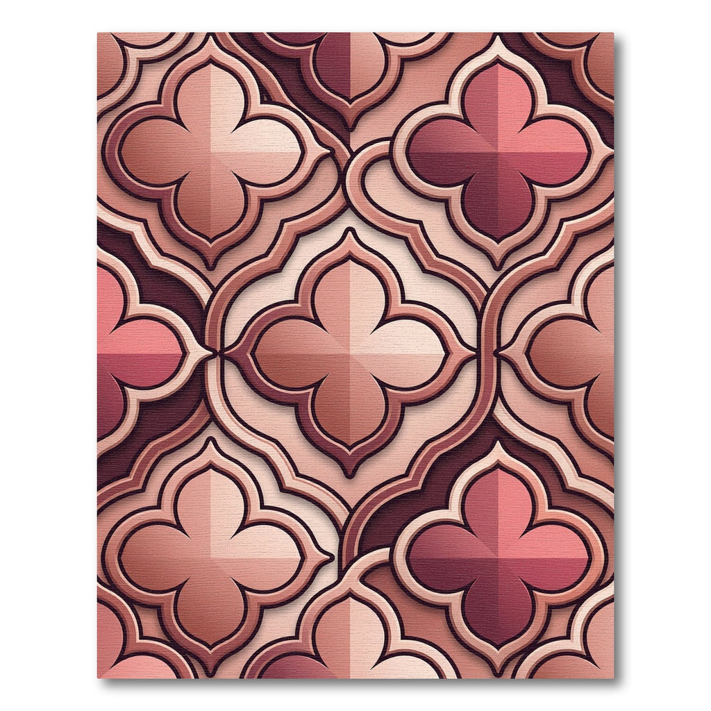Symmetrical Geometric Dusty Rose Tile Rug