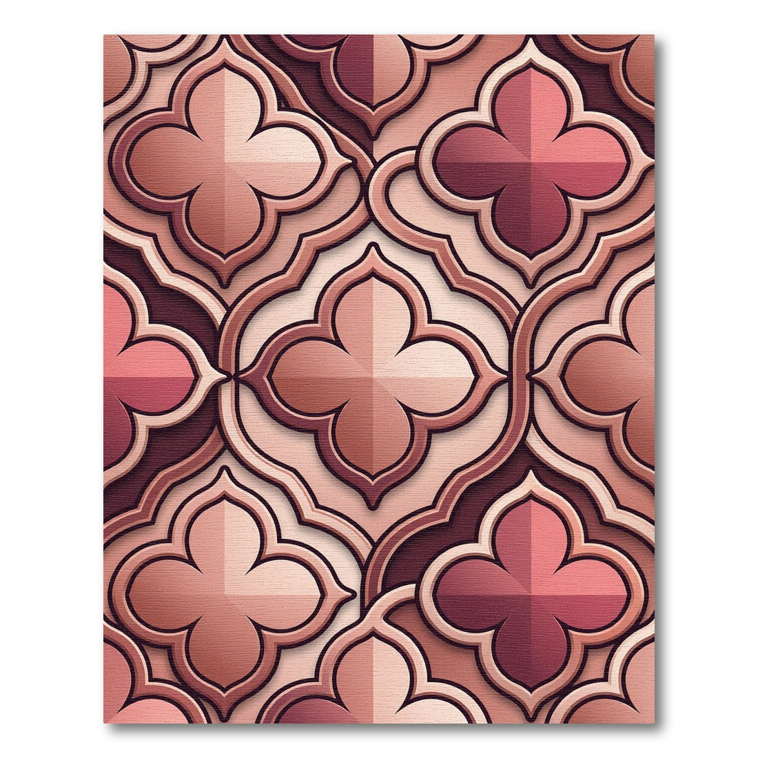 Symmetrical Geometric Dusty Rose Tile Rug
