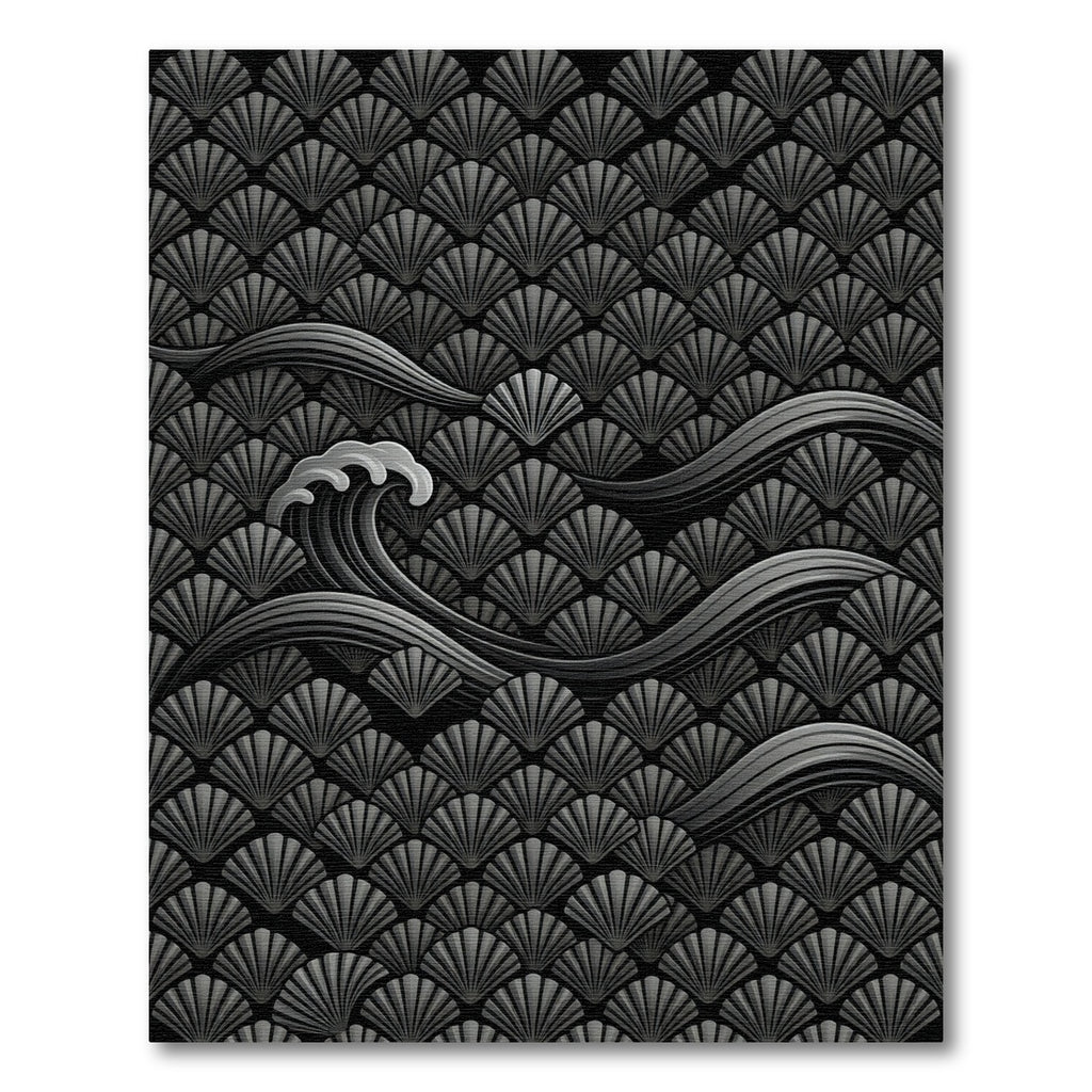 Black Waves Scallop Art Deco Rug