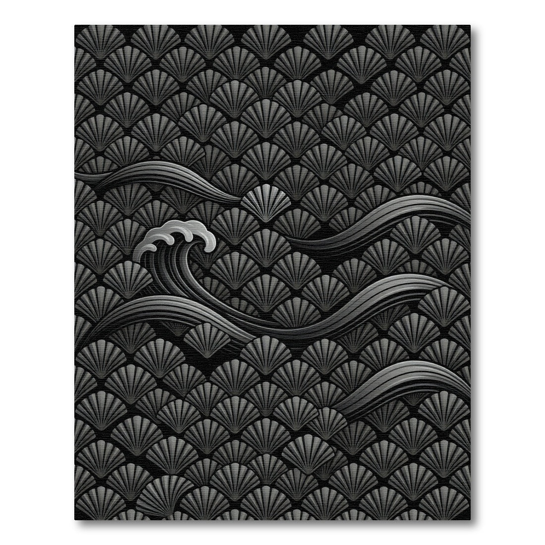 Black Waves Scallop Art Deco Rug