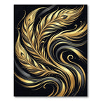 Elegant Gold Feather Swirl Art Rug