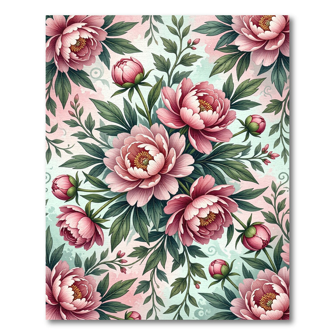 Elegant Blush Peony Botanical Floral Art Rug