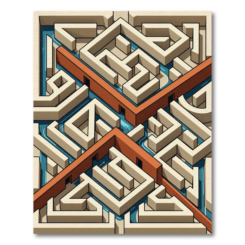Isometric Maze Geometric Burnt Orange Rug
