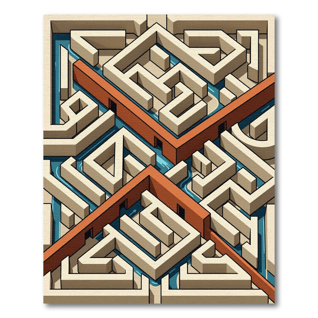 Isometric Maze Geometric Burnt Orange Rug