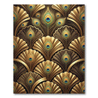 Art Deco Golden Peacock Feather Tile Rug