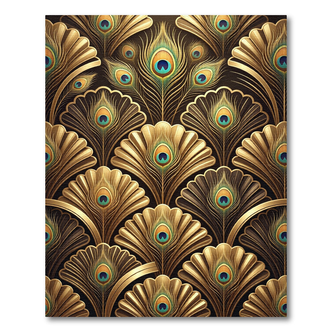 Art Deco Golden Peacock Feather Tile Rug