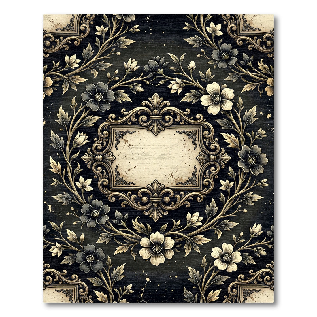 Elegant Gold Floral Baroque Frame Rug