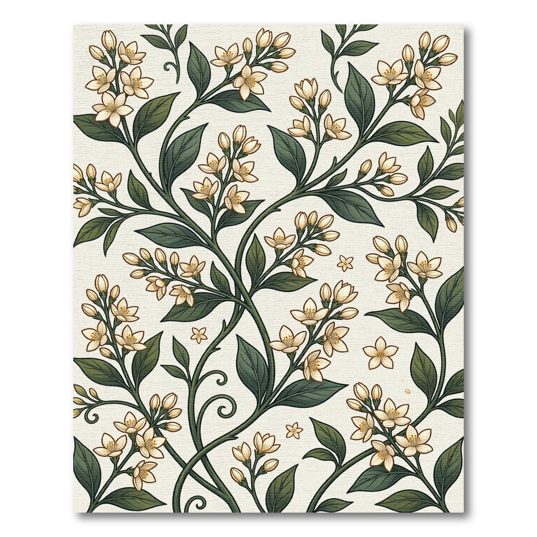 Elegant Cream Jasmine Botanical Vine Rug