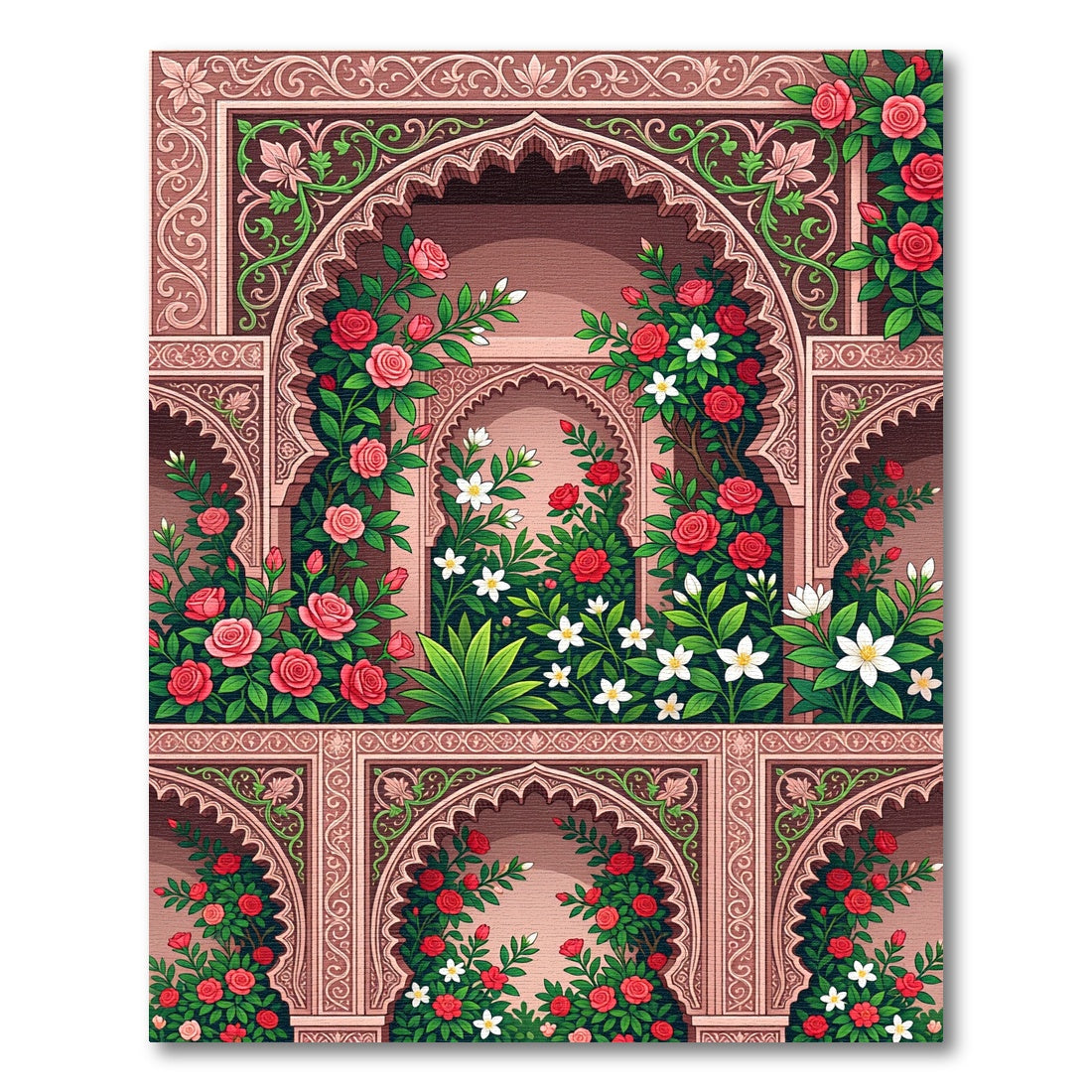 Pink Rose Arch Garden Scene Rug