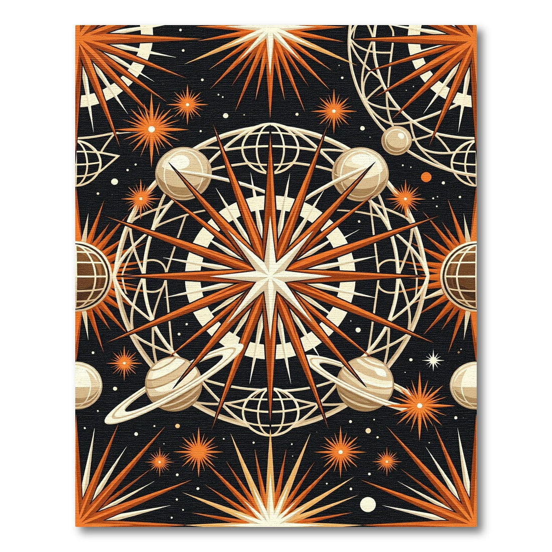 Celestial Orange Starry Globe Art Rug