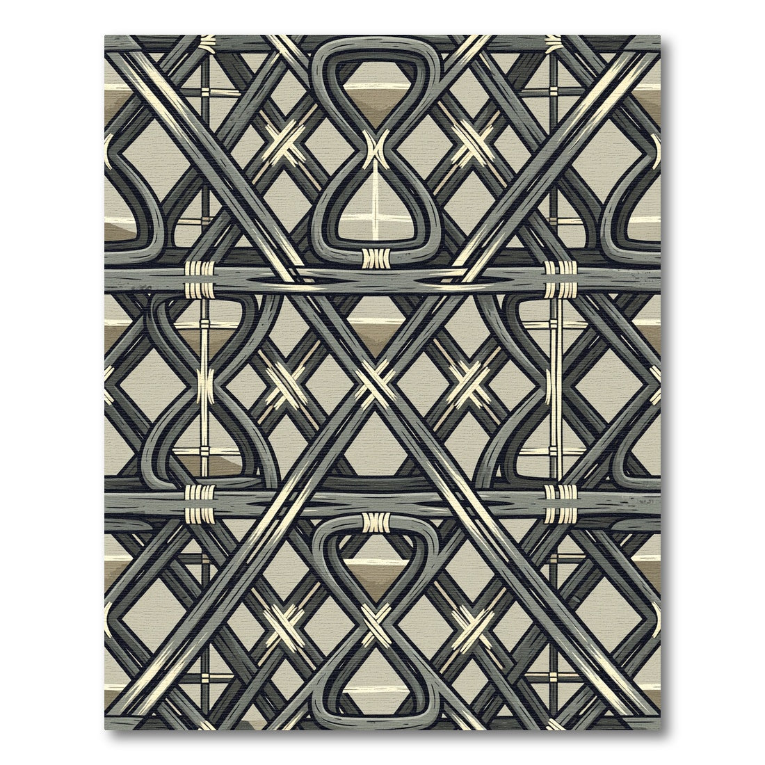 Grey Intertwined Lattice Geometric Rug