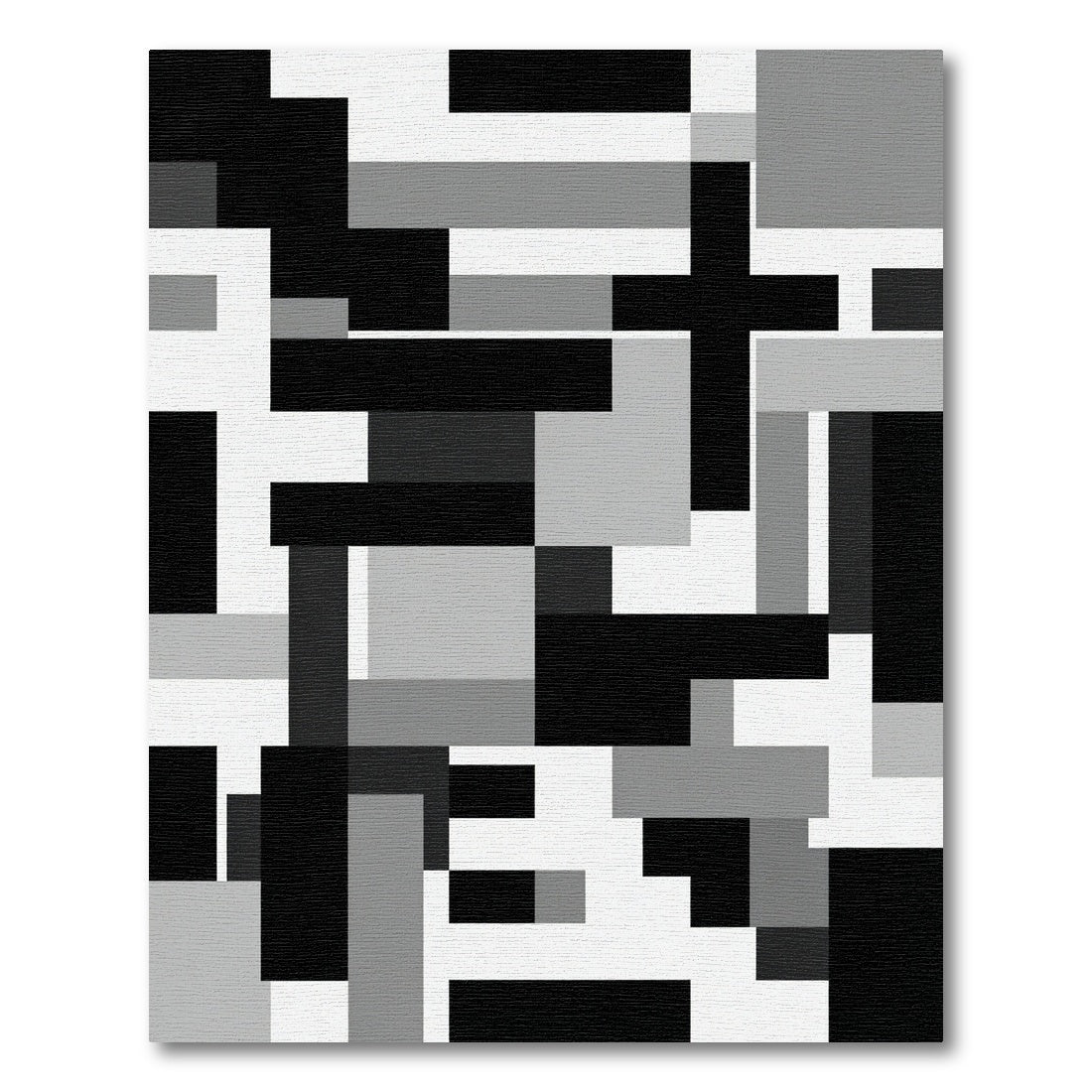 Monochromatic Geometric Abstract Block Art Rug