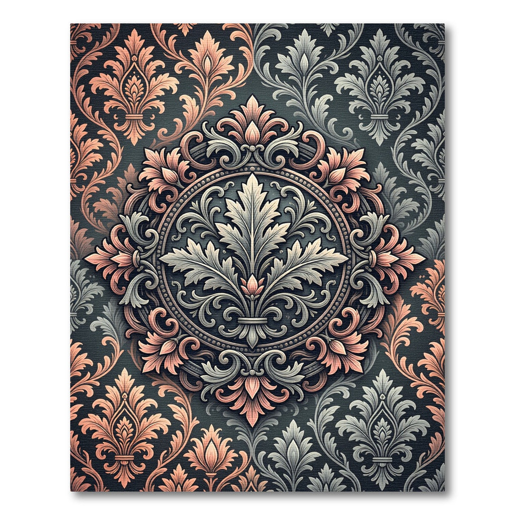 Ornate Floral Damask Coral Gray Rug