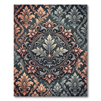 Ornate Floral Damask Coral Gray Rug