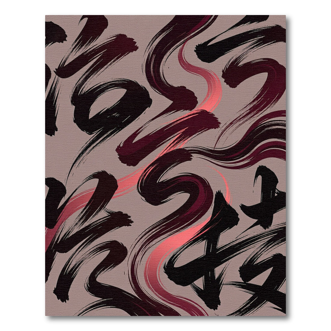 Dark Crimson Abstract Ink Brush Swirl Rug