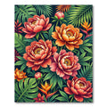 Tropical Deep Coral Peony Foliage Rug