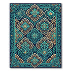 Intricate Teal and Gold Floral Medallion Rug