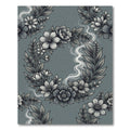 Elegant Gray Floral Wreath Smoke Rug
