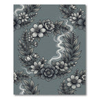 Elegant Gray Floral Wreath Smoke Rug