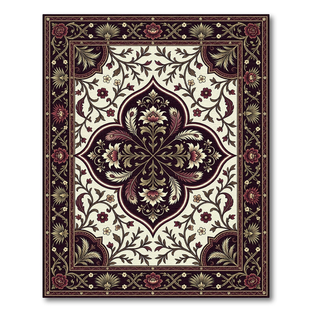 Elegant Floral Medallion with Maroon Vines Rug