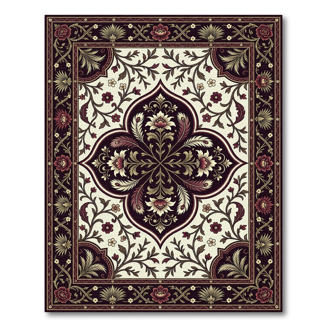 Elegant Floral Medallion with Maroon Vines Rug