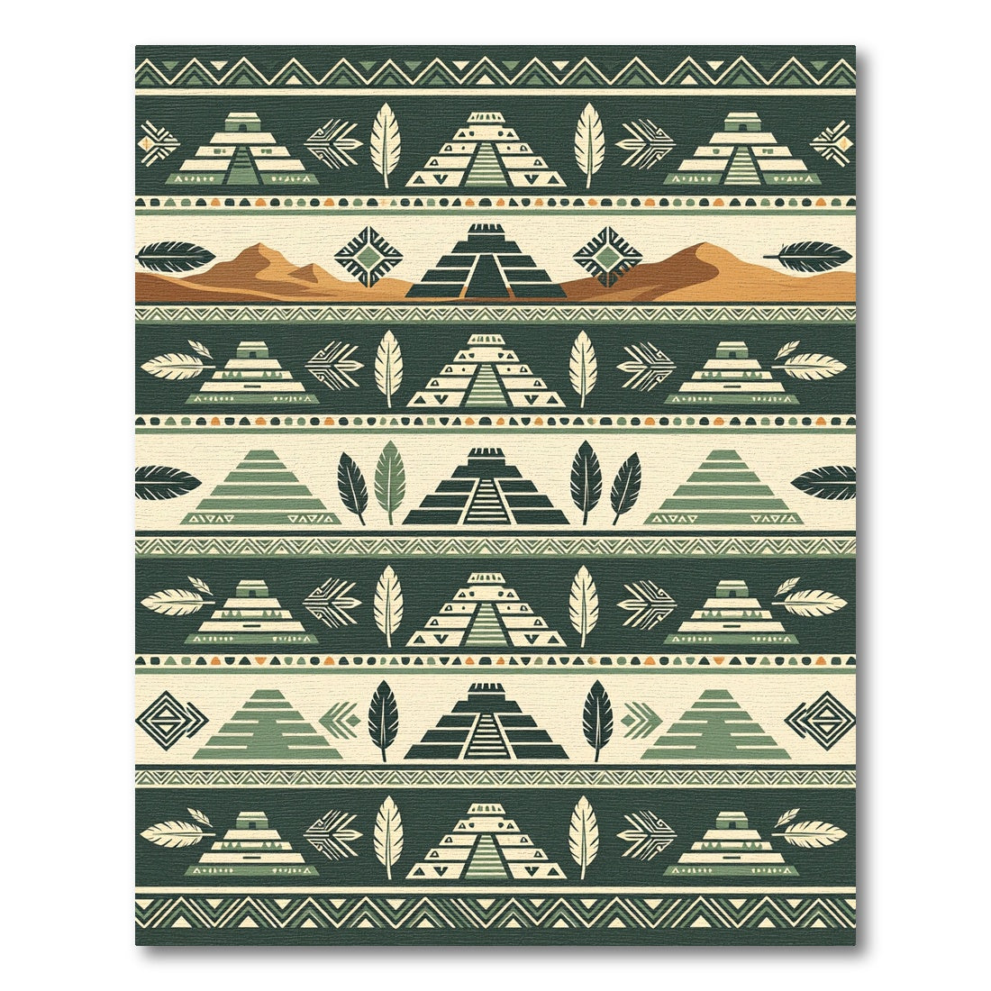 Earthy Mayan Pyramid Forest Feather Tile Rug