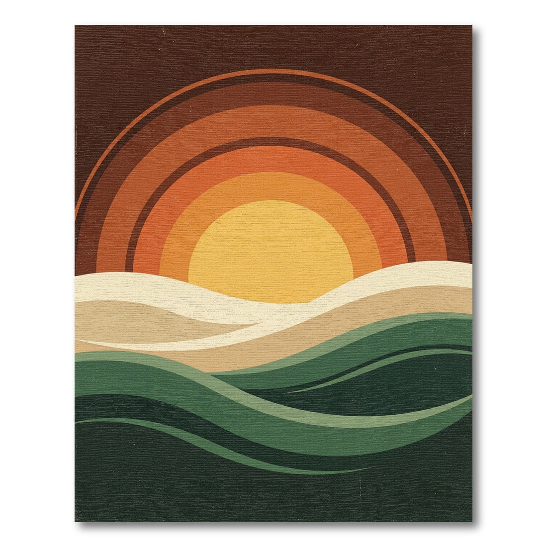 Retro Sunset Earthy Wave Landscape Rug
