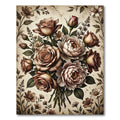 Vintage Coffee Rose Blossom Bouquet Rug