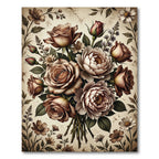 Vintage Coffee Rose Blossom Bouquet Rug