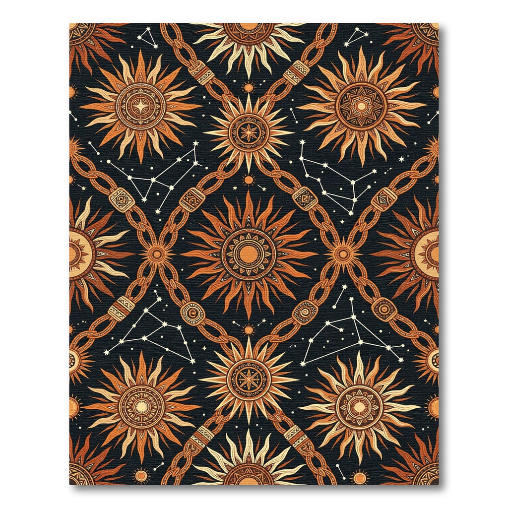 Celestial Sun Constellation Amber Black Tapestry Rug