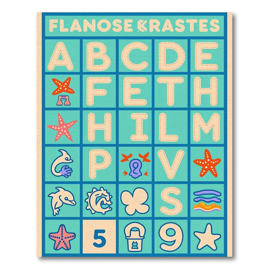 Aqua Teal Alphabet Sea Creatures Accent Rug