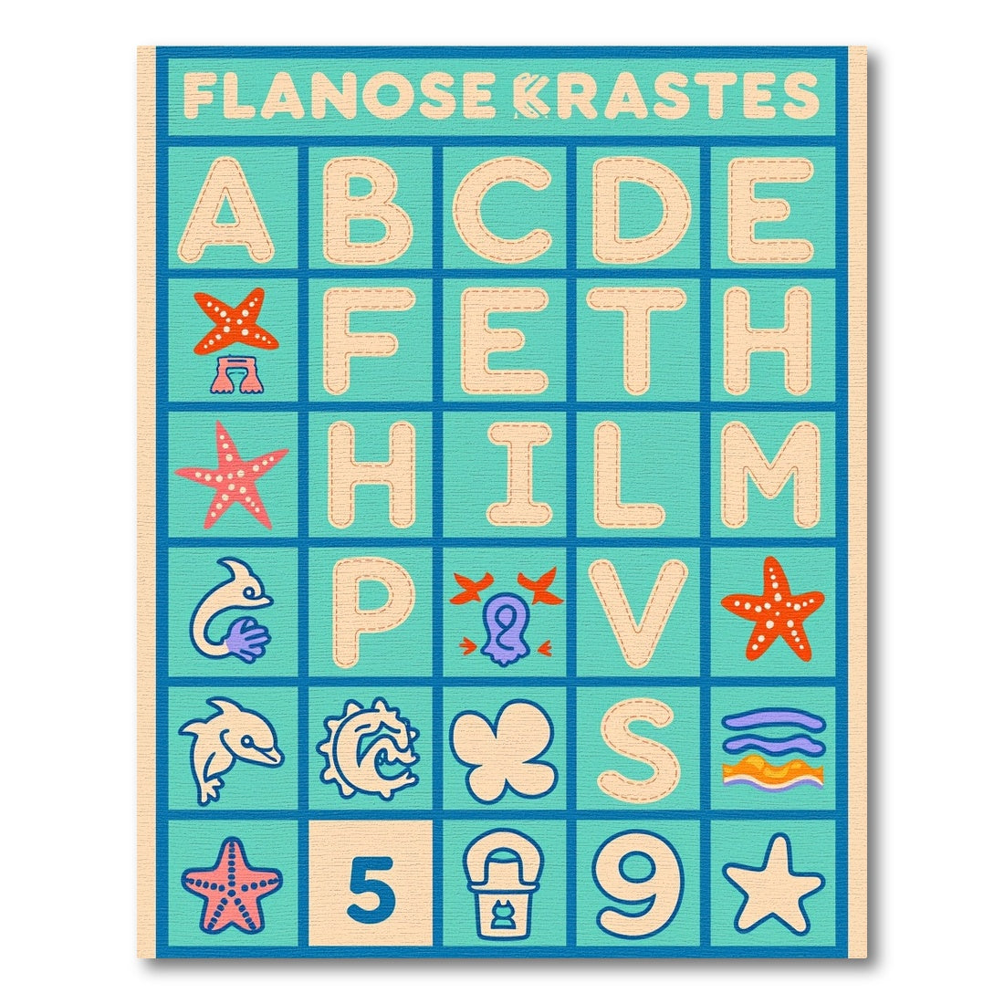 Aqua Teal Alphabet Sea Creatures Accent Rug