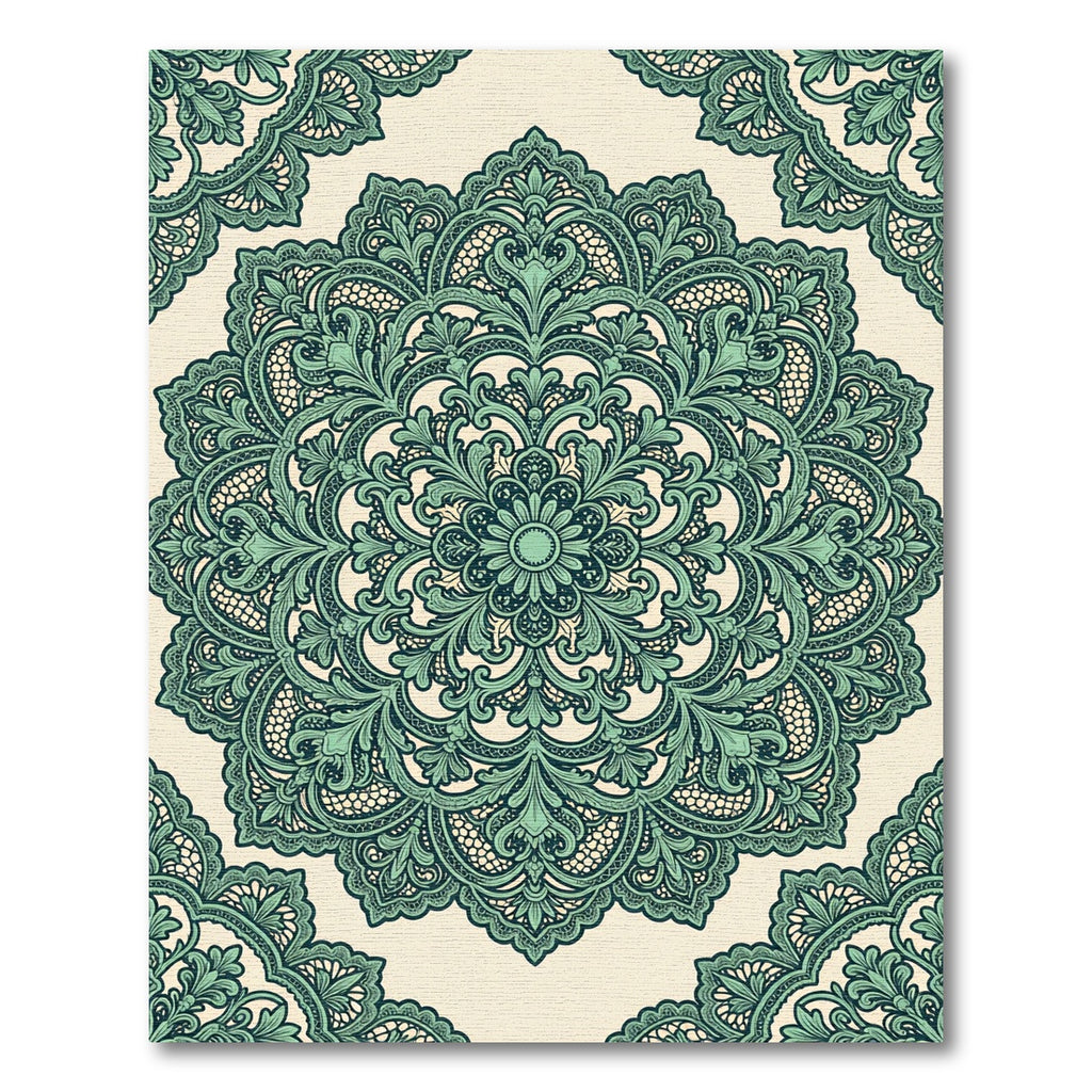 Sage Green Ornate Floral Damask Circle Rug
