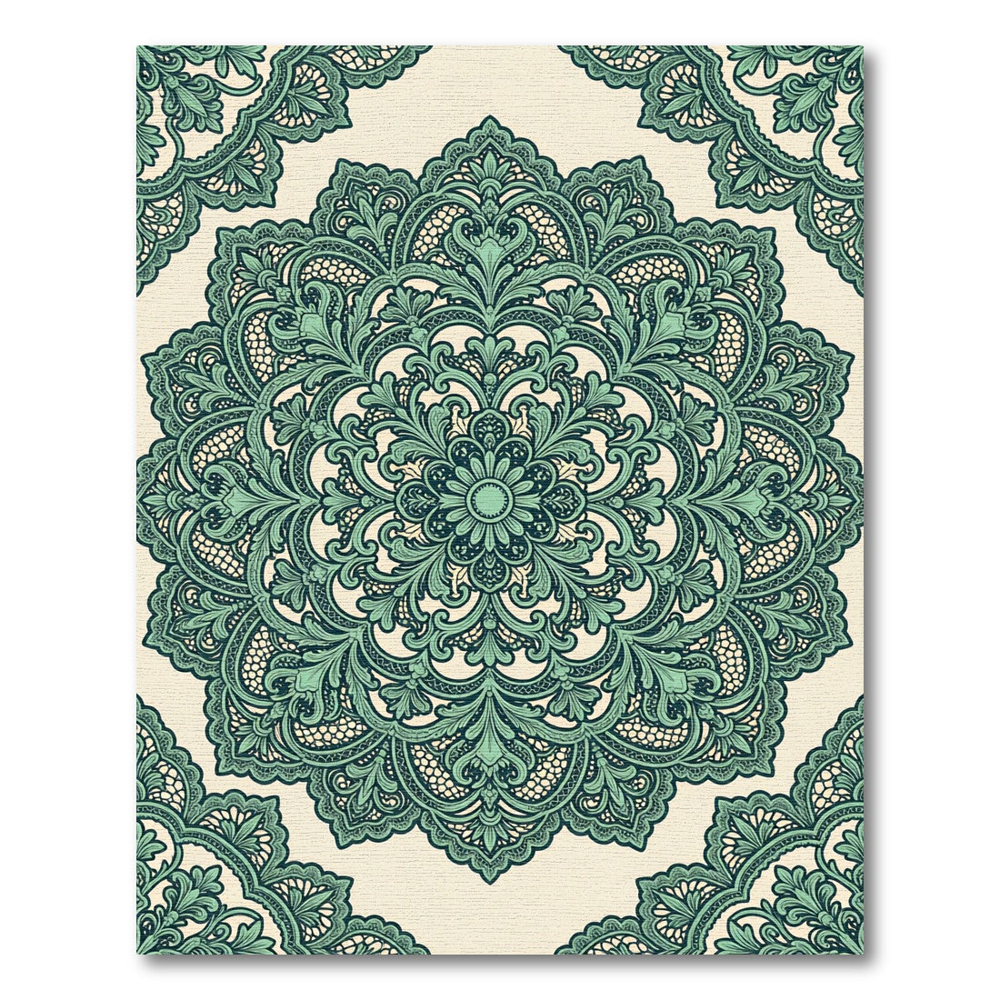 Sage Green Ornate Floral Damask Circle Rug