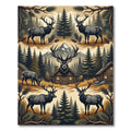 Rustic Mountain Elk Pine Forest Scene Rug