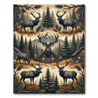 Rustic Mountain Elk Pine Forest Scene Rug