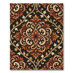 Vintage Black Orange Floral Swirl Rug