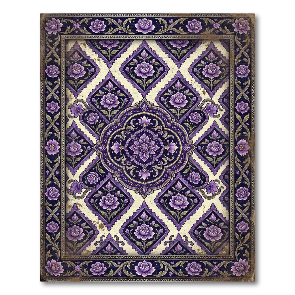 Ornate Purple Floral Medallion Rug