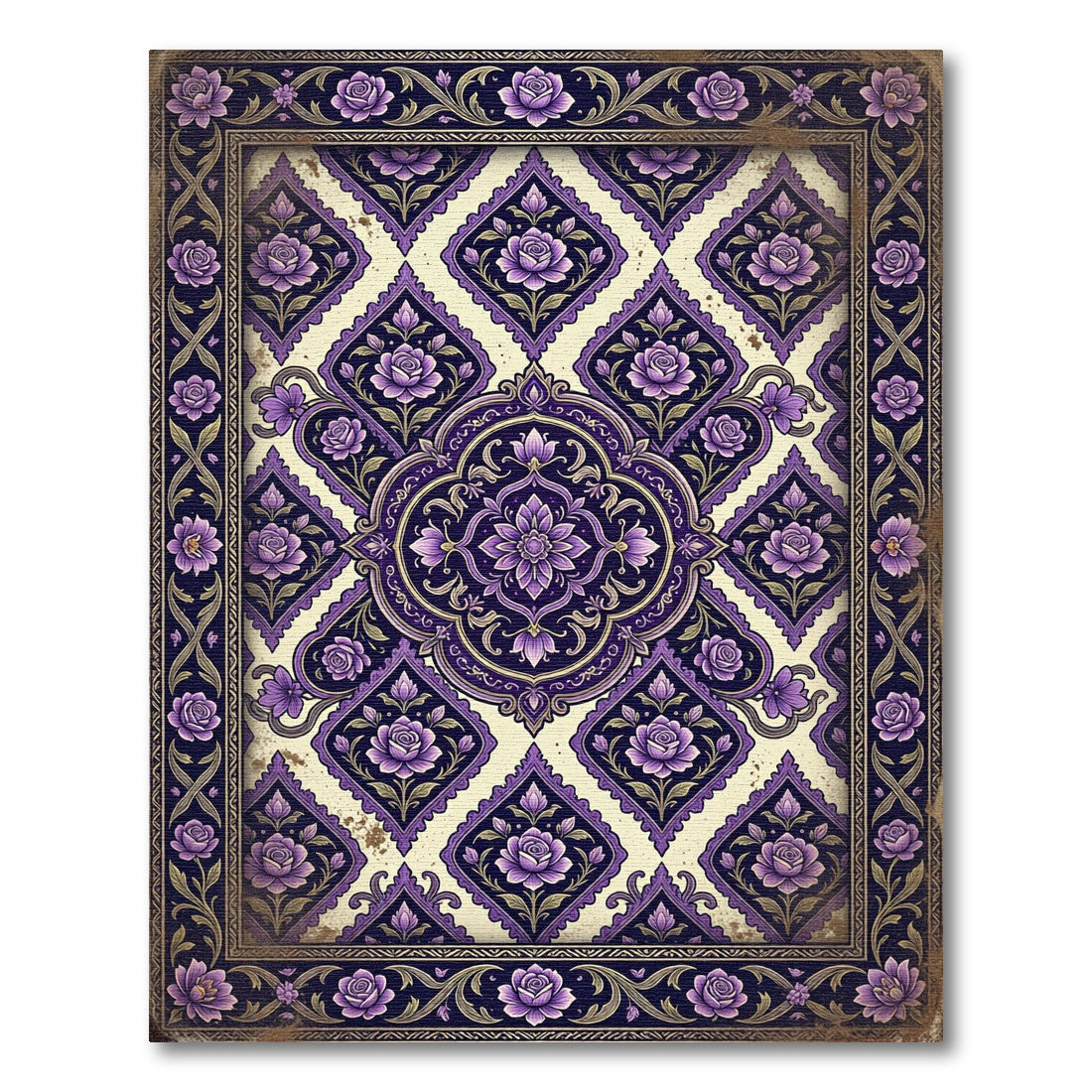 Ornate Purple Floral Medallion Rug