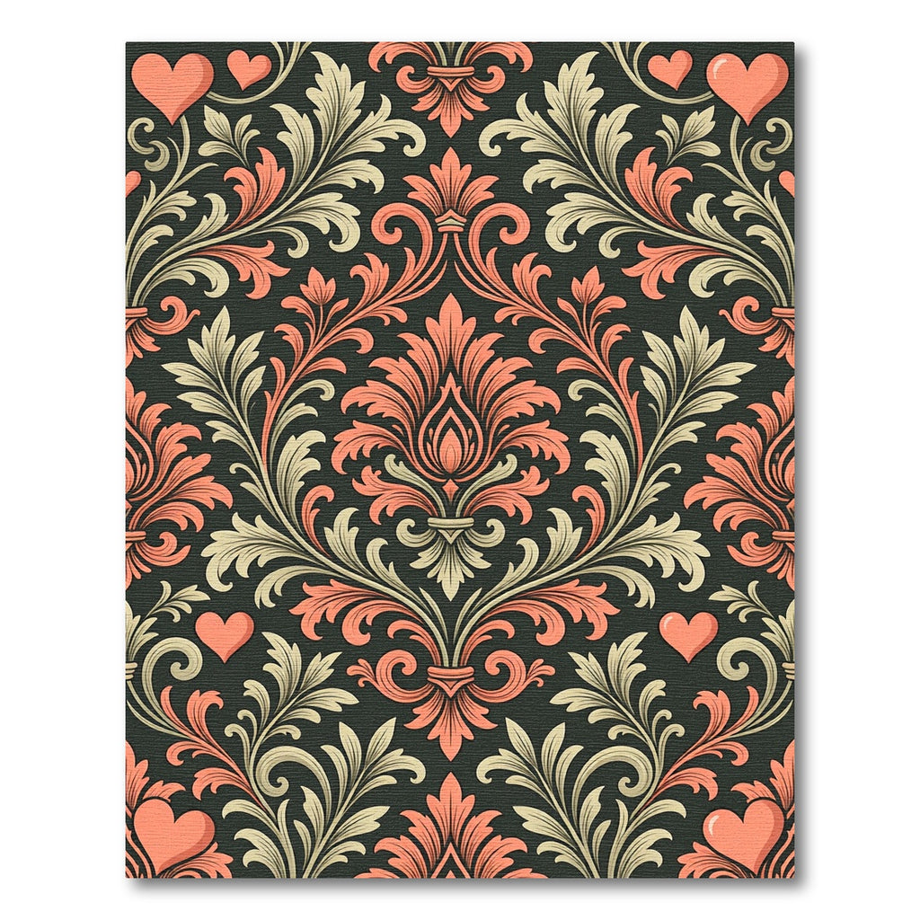 Coral Hearts Cream Damask Vines Rug