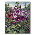 Vibrant Purple Hollyhock Floral Garden Rug