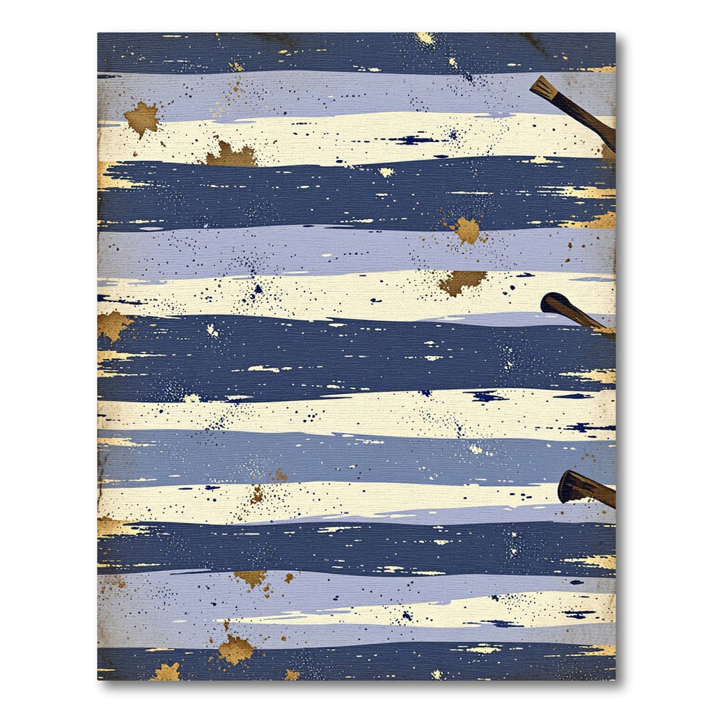 Abstract Navy and Gold Painted Strokes Rug