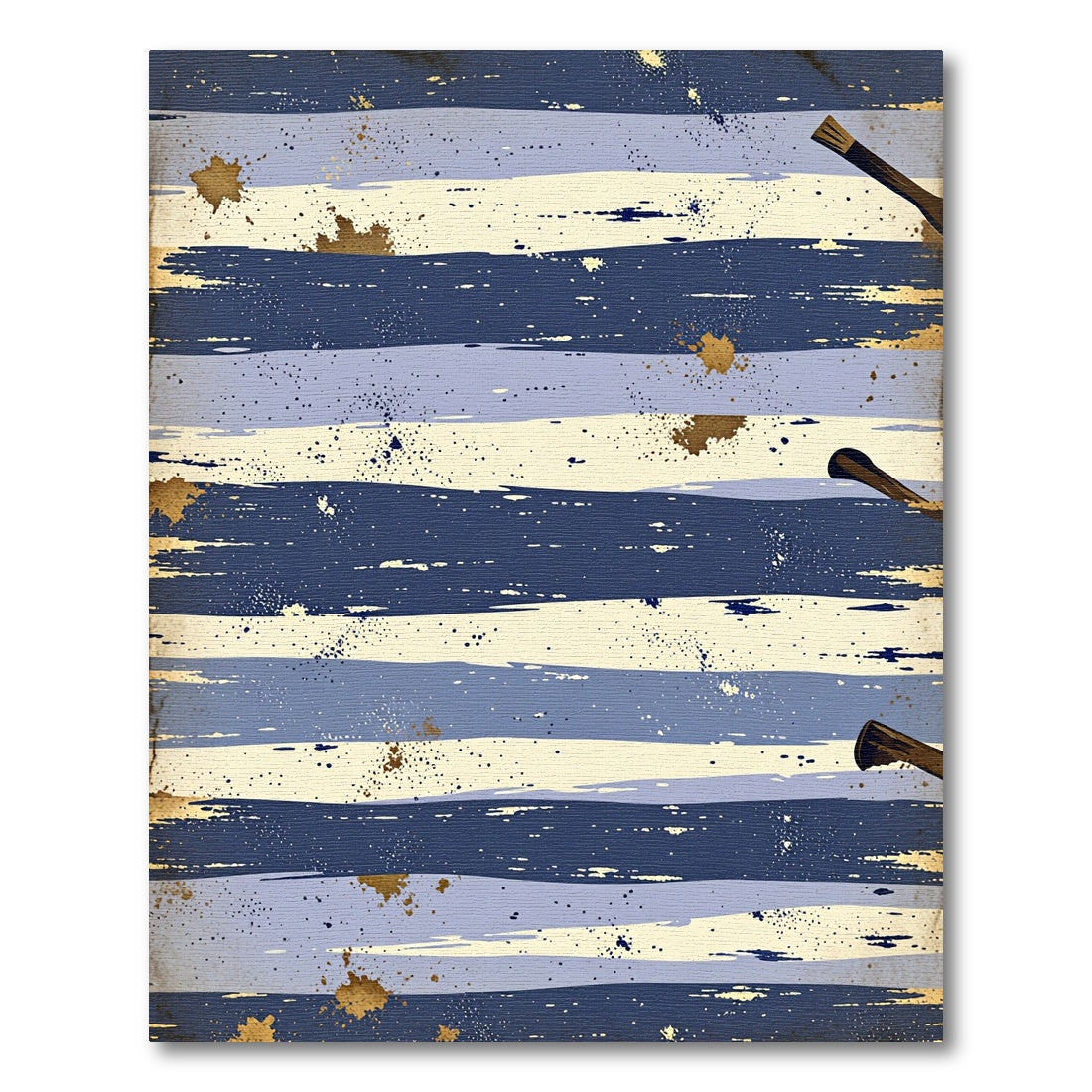 Abstract Navy and Gold Painted Strokes Rug